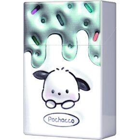 Cute pochacco Dog Pattern case+Lighter Holds a Pack of 20 King Size 85mm Length Easy Open with Button (pochacco)