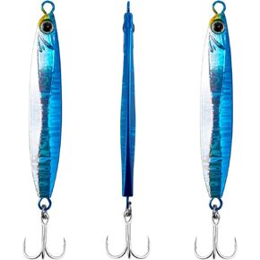 Dr.Fish 3 Pack Saltwater Fishing Jigs 1.5oz-2.75oz Glow Vertical Jigs Surf Fishing Lures Treble Hooks Trolling Lure Fast Sinking Jig Sea Fishing Jigging Spoon Striper Halibut