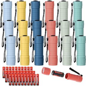 30 Pack 9 LED Flashlight Bulk Plastic Handheld Flashlight Kids Flashlight with Lanyard, Each with 3 AAA Batteries Included for Kids Night Reading Party Camping Emergency Hunting, 6 Colors