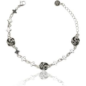 سوار من الفضة الاسترلينية S925 بتصميم سلسلة بحلقات على شكل وردة عتيقة من تيرتيبلسو، سوار من الستانلس ستيل على شكل وردة مقاس 8.3 انش قابل للتعديل، مجوهرات خلخال للنساء والرجال والفتيات، 8 3 انش, فضة in Kuwait