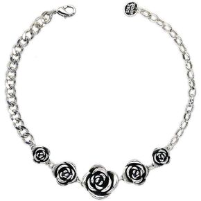 TIRHTYPLSU S925 Vintage Rose Flower Link Chain Bracelet Sterling Silver Women Bracelet Stainless Steel Rose Flower 8.3 Inch Adjustable Gothic Bangles Anklet Jewelry for Women Men Girls