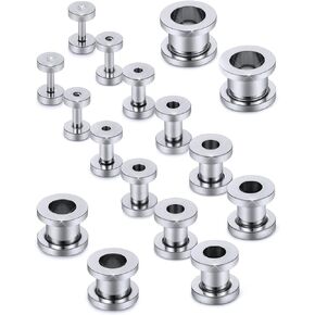 Prjndjw Screw Fit Ear Gauges Kit Surgical Steel Tunnel Expander Earrings Earlobe Plugs Stretching Body Piercing Jewelry Set for Women Men 14G-00G 8 Pairs