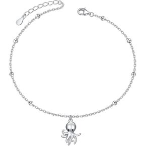 Ladytree Anklet for Women 925 Sterling Silver Bunny Lotus Mermaid Stingray Turtle Octopus Beaded Adjustable Foot Theme Charm Ankle Bracelet Summer Anklets Jewelry