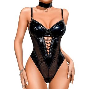 بدلة مشد Kaei&Shi Rave للنساء، بلوزة مثيرة شبكية من WetLook، فتحة عميقة على شكل حرف V in Kuwait