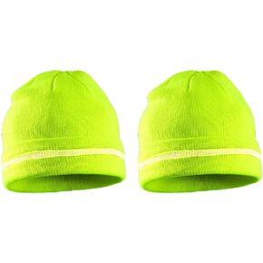 Occunomix LUX-KCR-Y Knitted Reflective Beanie, High-Vis Yellow, Reflective Stripe, One Size