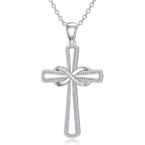 LWXIE Diamond Cross Neckalce for Women 925 Sterling Silver Butterfly Cross Pendants Necklace Jewelry Gift for Girls Mom Wife Girlfriend Daughter Sister Friend