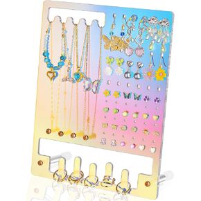 NiHome Iridescent Acrylic Hanging Earring Organizer, Wall Mount Jewelry Organizer Rack, Wall Earring Holder with 132 Earring Holes, 150 Slots, 23 Necklace Hooks for Stud Earring Bracelet Necklace Ring