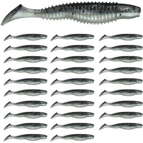30-Pack Swim Bait, 3.5in Swimbait, Trout, Crappie, Walleye, or Bass Paddle Tail Lure, Freshwater or Saltwater Fishing Lures
