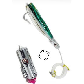 Jet Head Spinner Brass Head Hybrid Trolling Lure with 12 ft of leader Line. Pelagic Trolling Lure for Dorado, Tuna and Marlin.