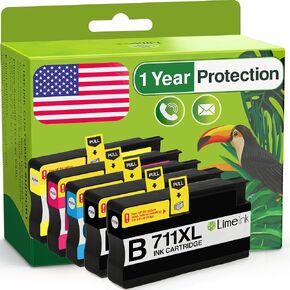 Limeink Compatible Ink Cartridges Replacement for HP 711 Ink Cartridge Ink for HP T120 for HP Designjet T120 Ink T520 Ink 711xl 711 Magenta Black Cyan Yellow (5 Pack)