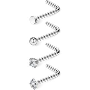 Ruifan 20G Surgical Steel Heart Star Flat Ball Clear Diamond CZ Nose Stud Rings L Shaped Piercing Jewelry 4-10PCS