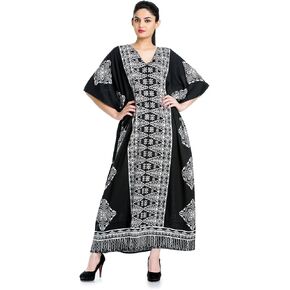 Goood Times Caftan Dress Long Maxi Paisley Print Gown Beach Cover Up,Black,One Size in Kuwait