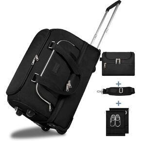 Rolling Duffel Bag with Wheels, ETRONIK Weekender Bags with Shoes Compartment, Toiletry Bag for Men Women, Waterproof Carry on Suitcase with Adjustable Strap for Overnight Trip, Black