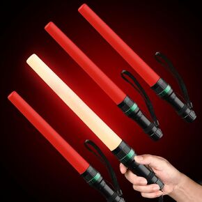 Two Pack 11 inches Traffic Wand, Traffic LED Flashlight with Three Flashing Modes, Orange Safety Signal Control Baton for Parking, Airport, Traffic Directing (Batteries Not Included)