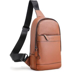 Genuine Leather Shoulder Backpack For Men Women Sling Crossbody Bag For Travel Crossbody Backpack with Charging Port - Black