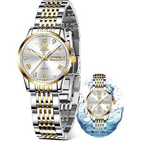 OLEVS Luxury Ladies Watches,Women's Watch with Day and Date,Female Watch for Small Wrist,Gold Stainless Steel Watches for Women,Easy Read Ladies Wrist Watches Waterproof（Adjustable Strap
