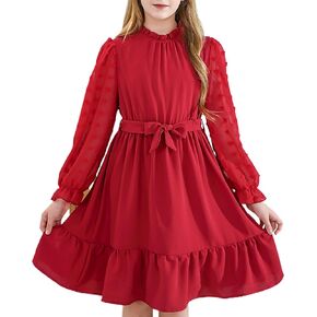 YOURUIKEY Girls Dress Winter Fall Long Sleeve Dresses High Neck Sweater 7-14 Teen Girl Clothes