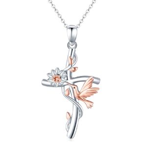Aututer Hummingbird Necklace 925 Sterling Silver Flower Bird Necklace Animal Pendant Cross Bird Necklace Heart Flower Hummingbird Necklace Hummingbird Jewelry for Women