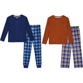 Sleep On It 4 Piece Boys Pajama Sets - Cozy Waffle Knit and Henley Tops with Matching Plaid Sleep Pants