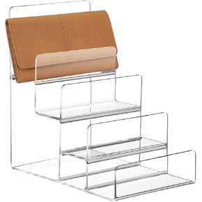 DOITOOL Acrylic Purse Stand- 6 Tier Wallet Display Stand Holder- Clear Acrylic Riser for Purse Storage Book Display Keyboard Display Jewelry Display