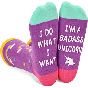 Zmart Funny Socks for Women Teen Girls Crazy Cool Socks, Unicorns Gifts Badass Women Gifts, Badass Unicorn Socks Rainbow Pride Socks with Funny Sayings