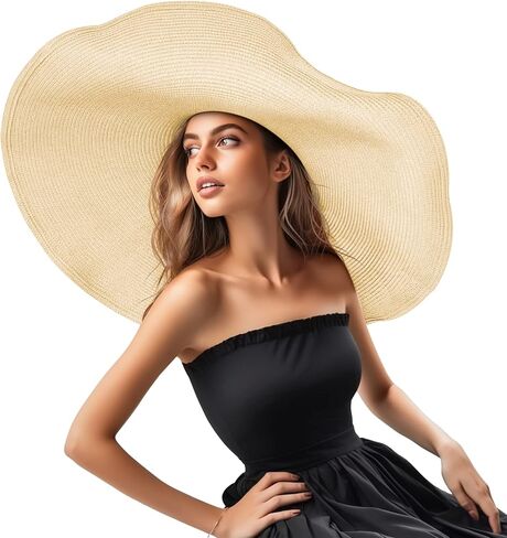 المتضخم قبعة القش للشاطئ للنساء موضة كبيرة واسعة حافة قبعات لا تغطي الرأس بالكامل الصيف نشمر قبعة الشمس المرنة لقبعة الشاطئ قابلة للطي in Kuwait