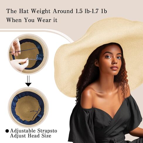 المتضخم قبعة القش للشاطئ للنساء موضة كبيرة واسعة حافة قبعات لا تغطي الرأس بالكامل الصيف نشمر قبعة الشمس المرنة لقبعة الشاطئ قابلة للطي in Kuwait