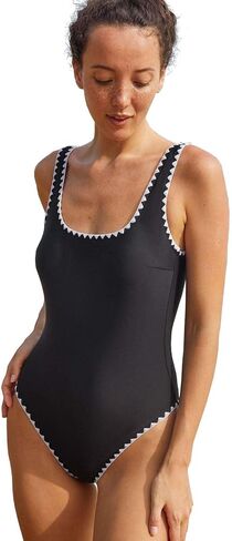 BERLOOK Women's Lurex One Piece Swimsuit Square Neck Tummy Control Backless Bathing Suits in Saudi Arabia