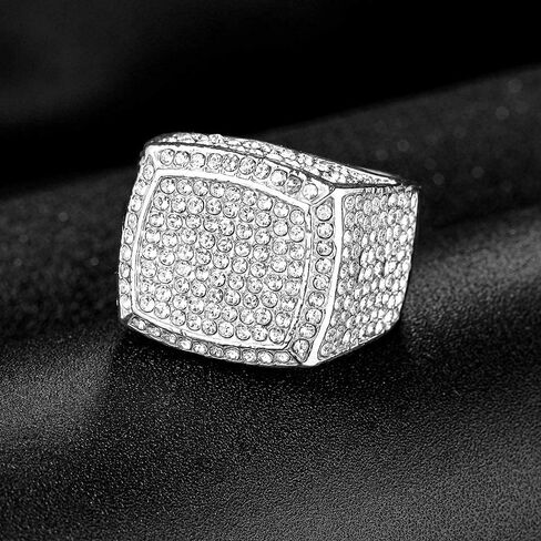 Hip Hop Bling Empire Mens Iced Out Cz Diamond Micro Paved Square Finger Rings #8,9,10,11,12 in Kuwait