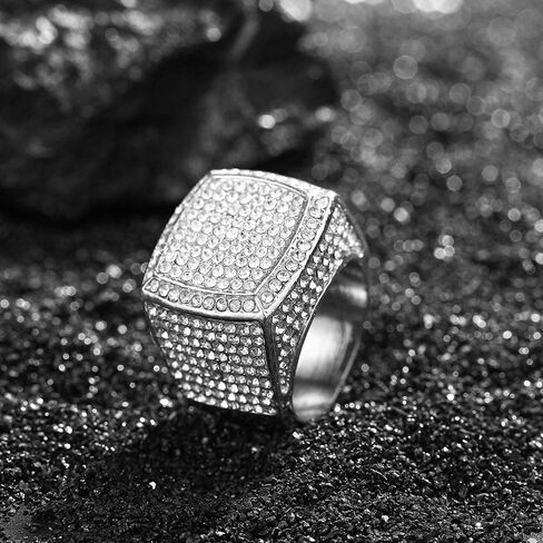 Hip Hop Bling Empire Mens Iced Out Cz Diamond Micro Paved Square Finger Rings #8,9,10,11,12 in Kuwait