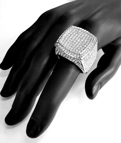 Hip Hop Bling Empire Mens Iced Out Cz Diamond Micro Paved Square Finger Rings #8,9,10,11,12 in Kuwait