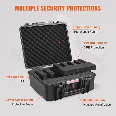VEVOR Hard Pistol Cases with Pre-cut PU Foam, Waterproof & Dustproof Hard Gun Case for 2 Pistol, 14.4×11.6×7.8 in Lockable Pistol Case, Black in Saudi Arabia