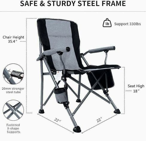 Lamberia Folding Camping Chair for Adults Heavy Duty 330 LBS Capacity Outdoor Camp Chair Thicken 600D Oxford Mesh Back Quad with Arm Rest Cup Holder and Portable Carrying Bag(Green) in Saudi Arabia