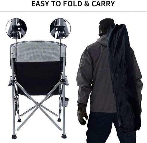 Lamberia Folding Camping Chair for Adults Heavy Duty 330 LBS Capacity Outdoor Camp Chair Thicken 600D Oxford Mesh Back Quad with Arm Rest Cup Holder and Portable Carrying Bag(Green) in Saudi Arabia