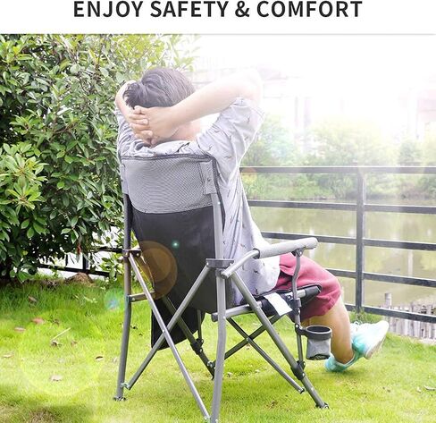 Lamberia Folding Camping Chair for Adults Heavy Duty 330 LBS Capacity Outdoor Camp Chair Thicken 600D Oxford Mesh Back Quad with Arm Rest Cup Holder and Portable Carrying Bag(Green) in Saudi Arabia