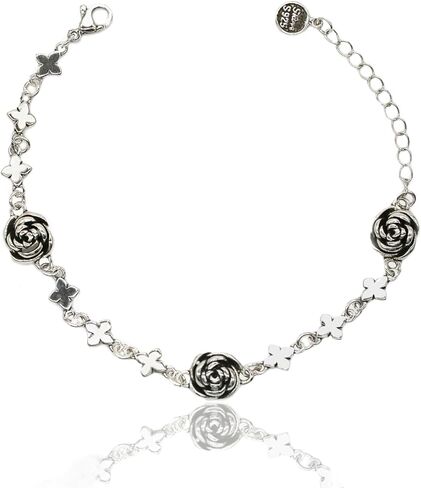 سوار من الفضة الاسترلينية S925 بتصميم سلسلة بحلقات على شكل وردة عتيقة من تيرتيبلسو، سوار من الستانلس ستيل على شكل وردة مقاس 8.3 انش قابل للتعديل، مجوهرات خلخال للنساء والرجال والفتيات، 8 3 انش, فضة in Kuwait