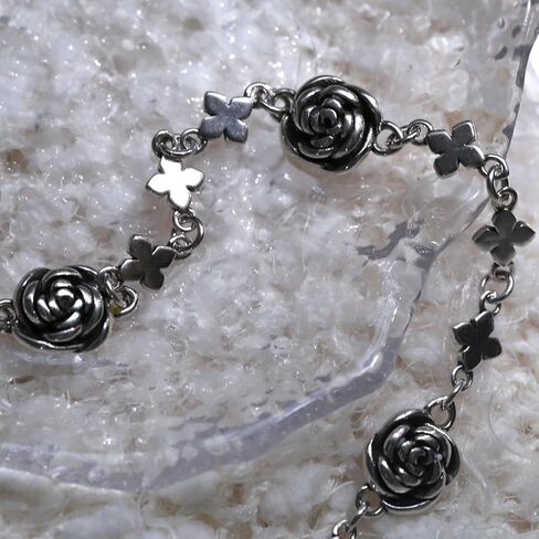 سوار من الفضة الاسترلينية S925 بتصميم سلسلة بحلقات على شكل وردة عتيقة من تيرتيبلسو، سوار من الستانلس ستيل على شكل وردة مقاس 8.3 انش قابل للتعديل، مجوهرات خلخال للنساء والرجال والفتيات، 8 3 انش, فضة in Kuwait