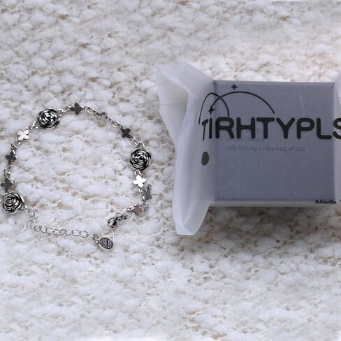 سوار من الفضة الاسترلينية S925 بتصميم سلسلة بحلقات على شكل وردة عتيقة من تيرتيبلسو، سوار من الستانلس ستيل على شكل وردة مقاس 8.3 انش قابل للتعديل، مجوهرات خلخال للنساء والرجال والفتيات، 8 3 انش, فضة in Kuwait