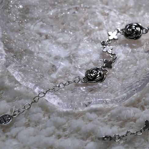 سوار من الفضة الاسترلينية S925 بتصميم سلسلة بحلقات على شكل وردة عتيقة من تيرتيبلسو، سوار من الستانلس ستيل على شكل وردة مقاس 8.3 انش قابل للتعديل، مجوهرات خلخال للنساء والرجال والفتيات، 8 3 انش, فضة in Kuwait