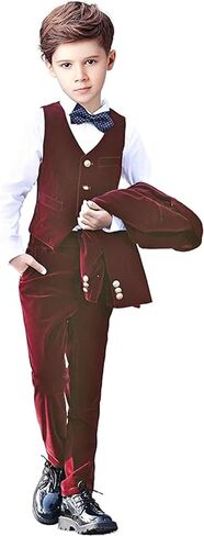 طقم بدلات للأولاد من Yanlu مكون من 5 قطع بدلة مخملية رسمية للأطفال مع سترة وسروال وقميص وربطة عنق in Kuwait