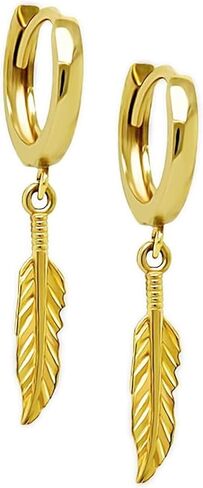 Charm America - Gold Feather Earring - 14 Karat Solid Gold in Kuwait