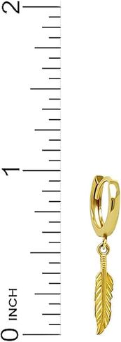 Charm America - Gold Feather Earring - 14 Karat Solid Gold in Kuwait