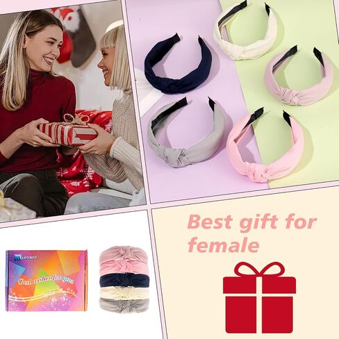 loucent 5-Pack Knotted Headbands for Women - Wide Non-Slip Top Knot Headbands for Stylish Hair Accessories - Black & White in Kuwait