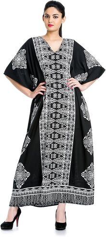 Goood Times Caftan Dress Long Maxi Paisley Print Gown Beach Cover Up,Black,One Size in Kuwait