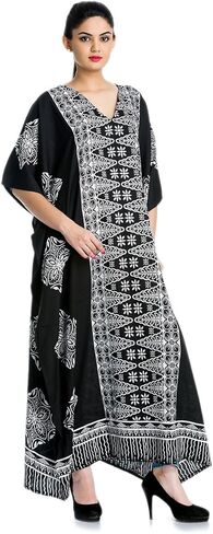 Goood Times Caftan Dress Long Maxi Paisley Print Gown Beach Cover Up,Black,One Size in Kuwait