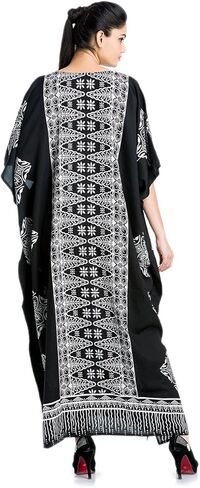 Goood Times Caftan Dress Long Maxi Paisley Print Gown Beach Cover Up,Black,One Size in Kuwait