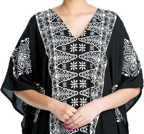 Goood Times Caftan Dress Long Maxi Paisley Print Gown Beach Cover Up,Black,One Size in Kuwait