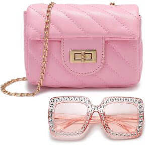 Suerico Kids Purse for Little Girls,Toddler Shoulder Bag Crossbody Bag Princess Handbag, Girls Purse with Sunglasses