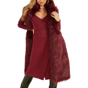 GUESS Women's Sleeveless Lushious Fur Vest with Faux Leather Belt