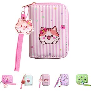 AACKS Girls Kitty Cat Wallet Small Pink Wallet with Strap Cute Cartoon Coin Purse Kids Coin Pouch for Little Girls Cartoon Cute Small Wallet for Kids Girls